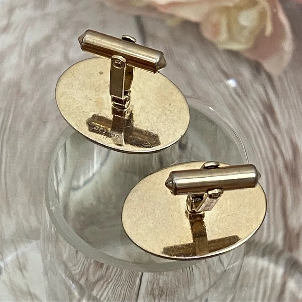 Vintage DESTINO Natural Blue Stone Kyanite? Lapis Light Brushed Gold Cufflinks